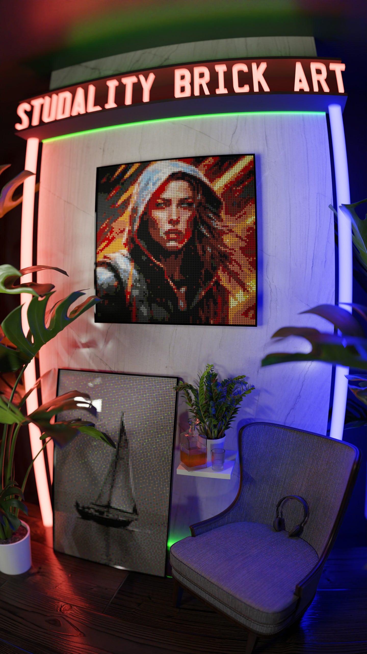Leona Hellfire LEGO® Style mosaic pixel art design for display